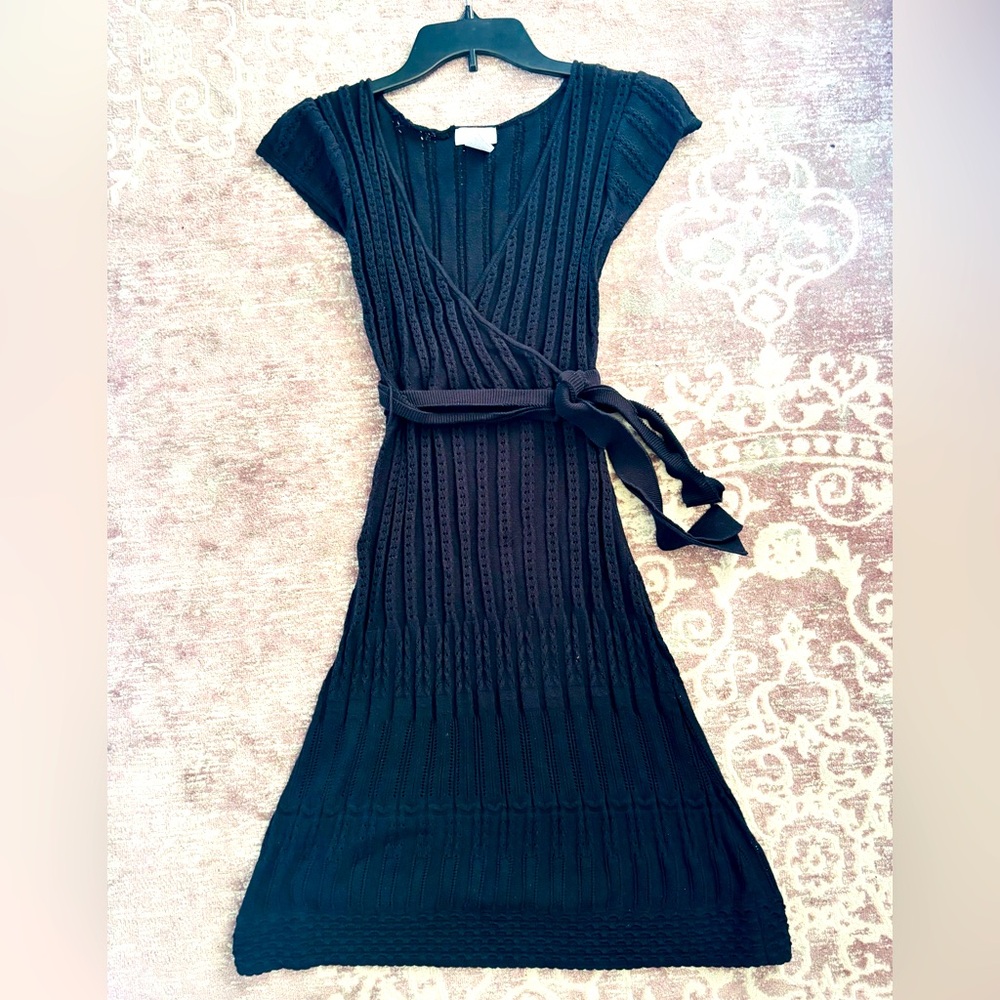 Black cotton crochet tie dress